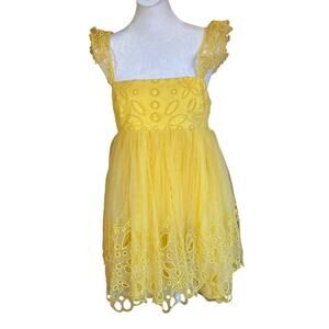 *S, M* -Anthropologie Let Me Be yellow eyelet tulle mini Dress $180 resort